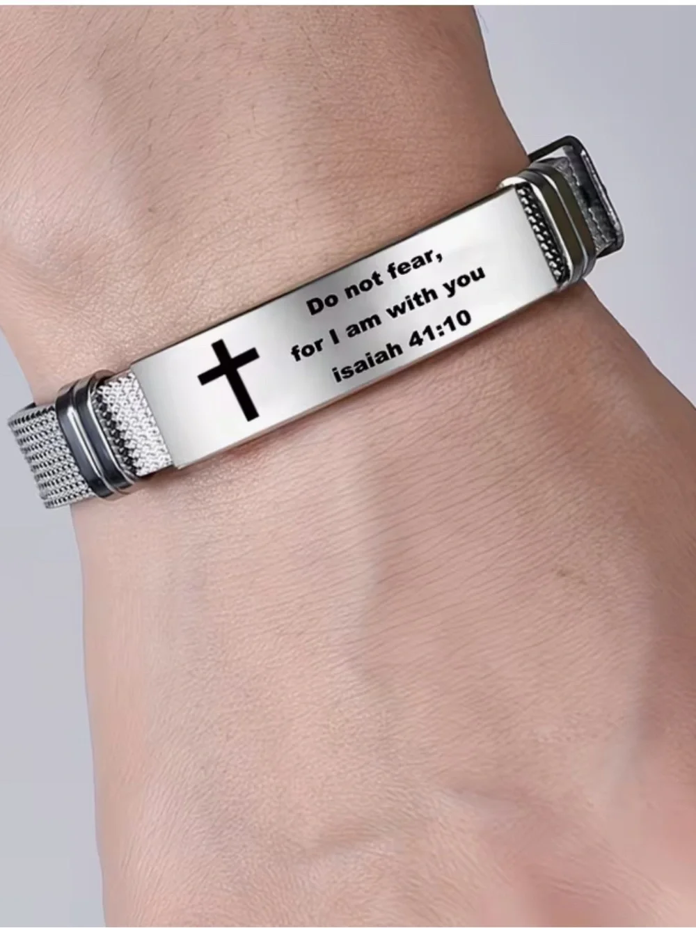 Silver Christian Scripture ID Bracelet - Isaiah 41:10